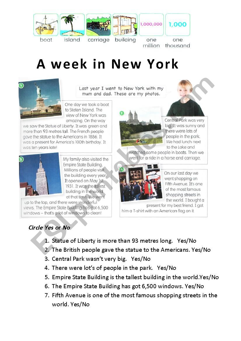 A week in New York.Test 1 worksheet