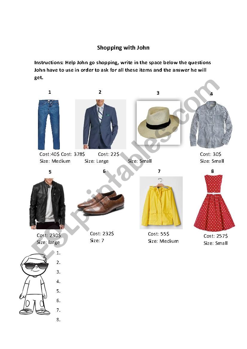 Shopping with John worksheet