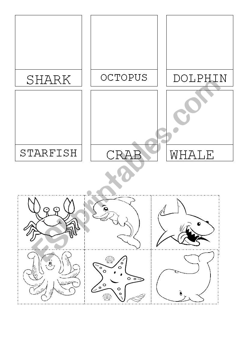 Sea Animals cut and paste easy worksheet