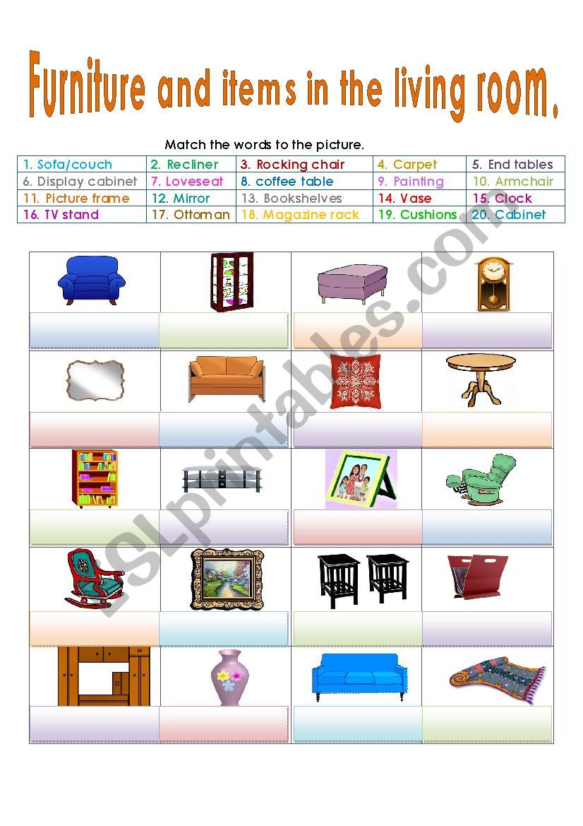 The living room Part 1 worksheet