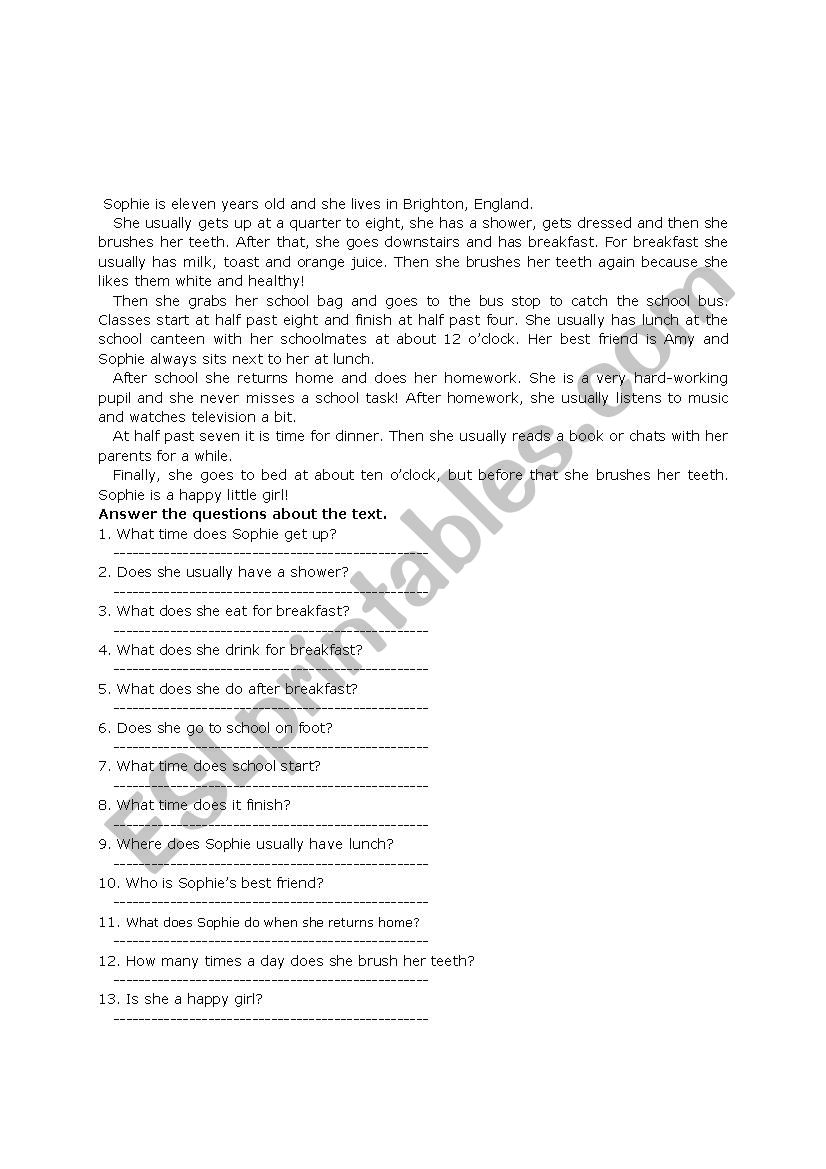 daily routines  worksheet