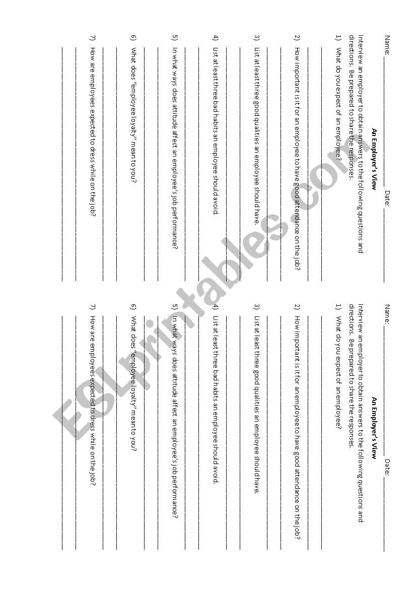 An Employer´s View worksheet