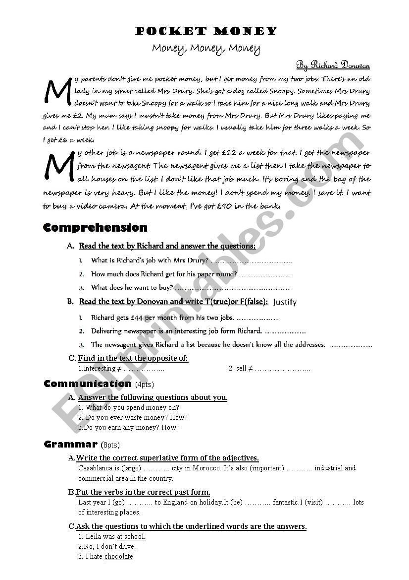 Money worksheet