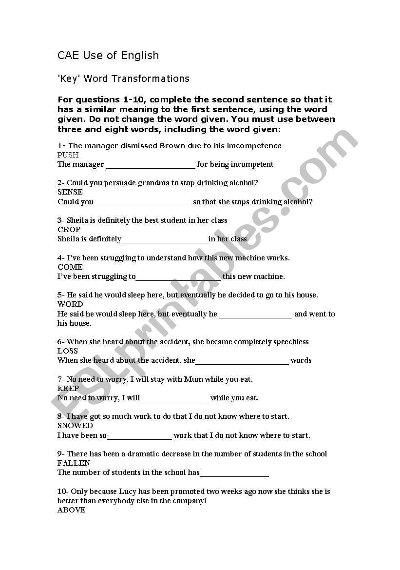 New CAE- Use of English  Paper 3,  part 5