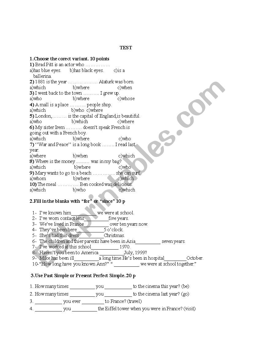 test  worksheet