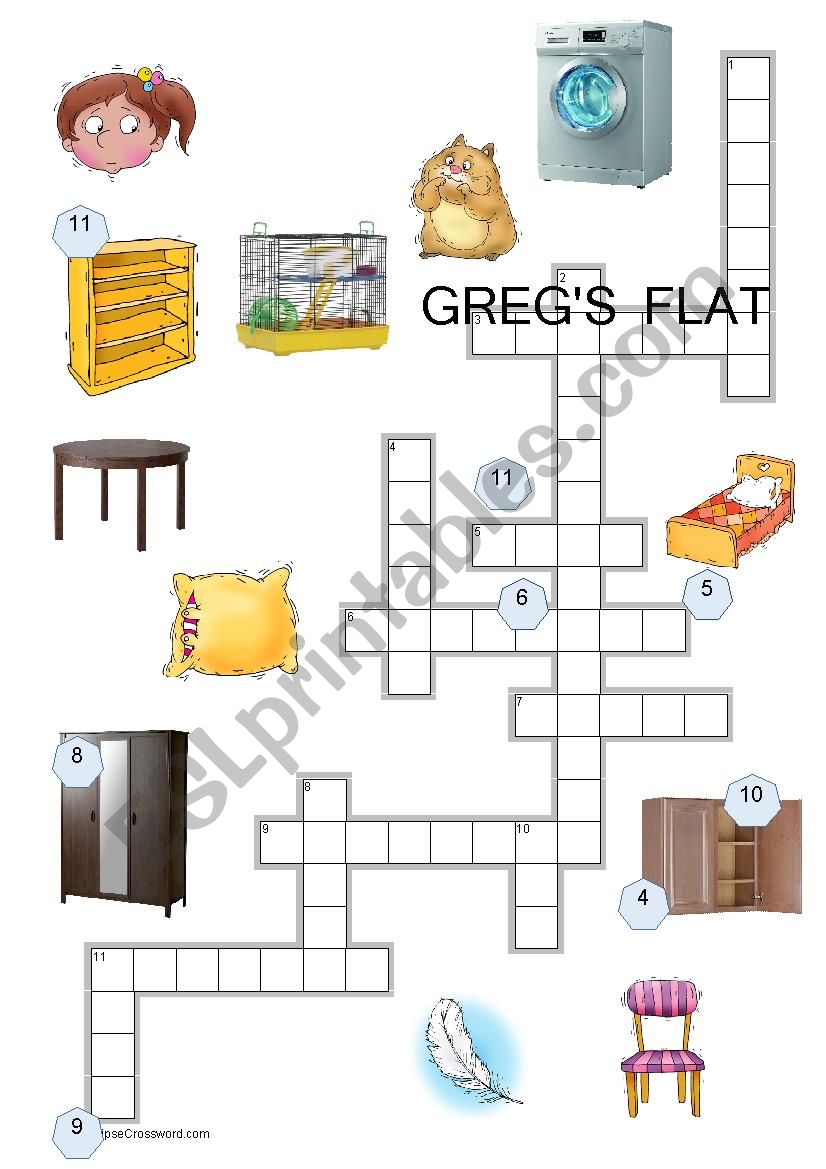 Greg´s flat crossword ESL worksheet by Zlajo