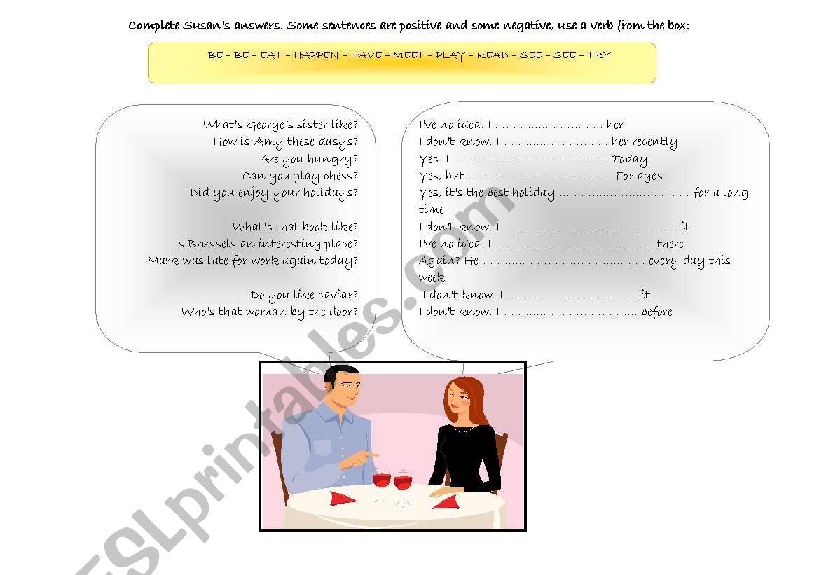 Present perfect conversation worksheet