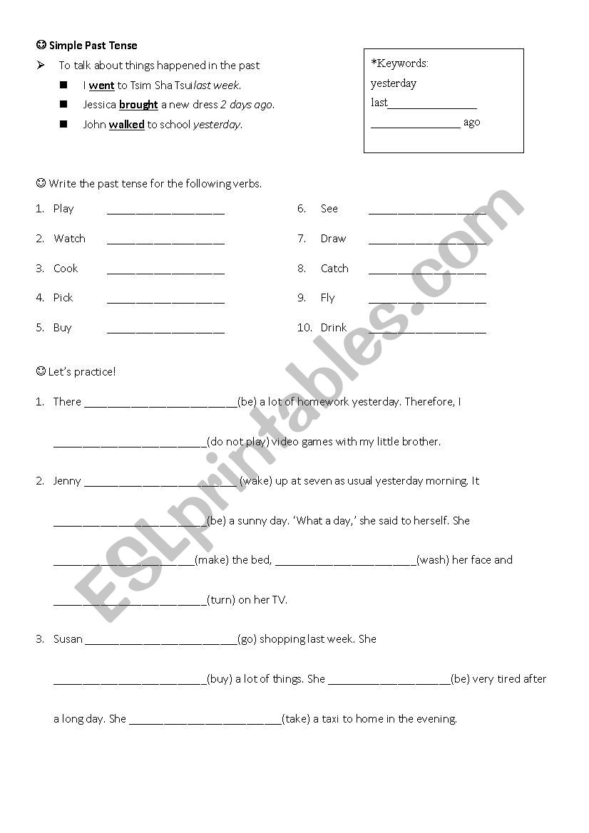 Past Tense Worksheet worksheet