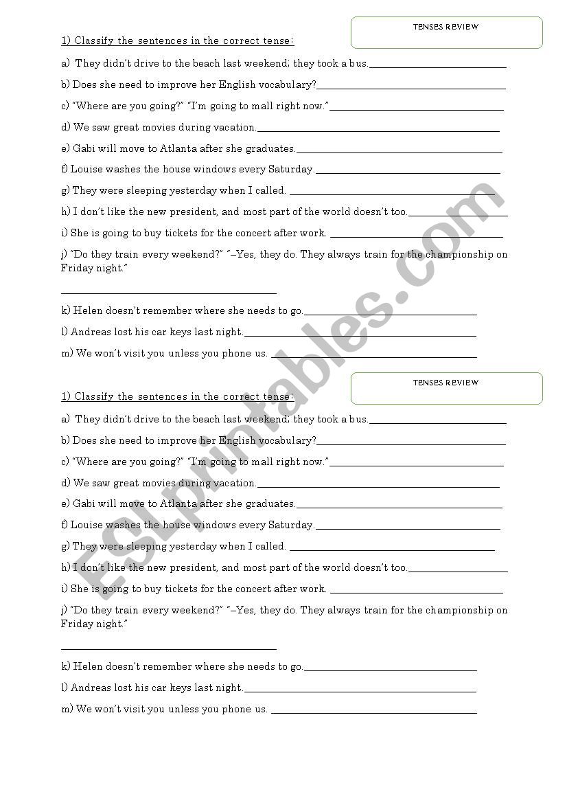 TENSES REVIEW worksheet