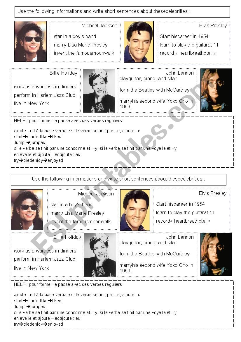 Celebrities biography past simple