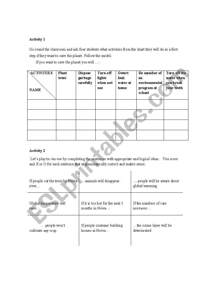 Environmet worksheet