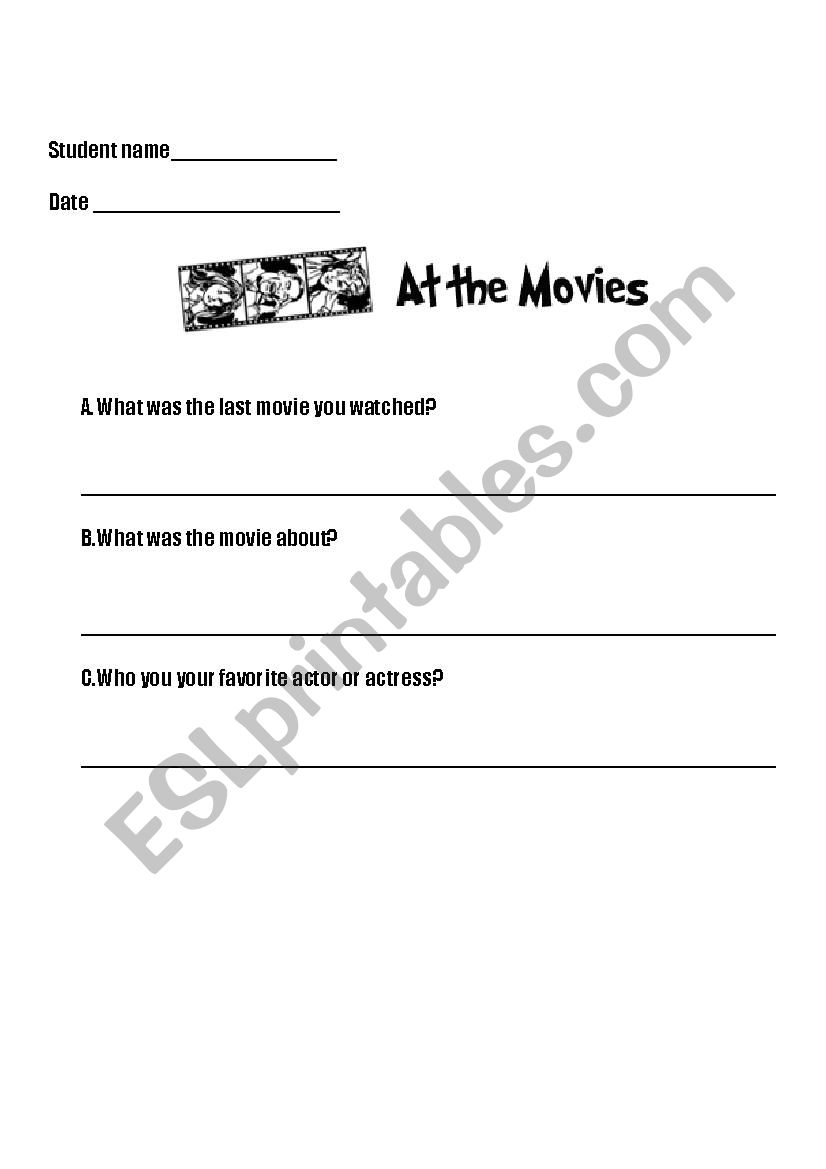 Night at the movies worksheet