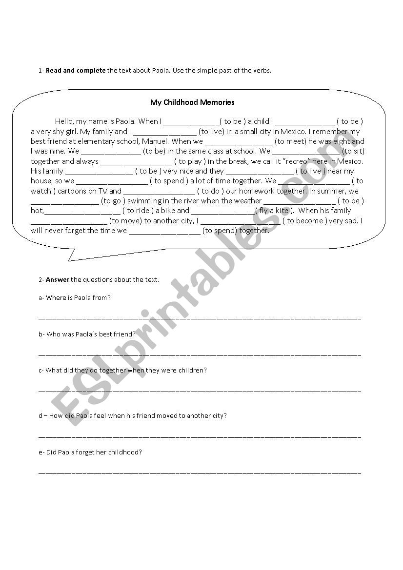 My Childhood Memories worksheet