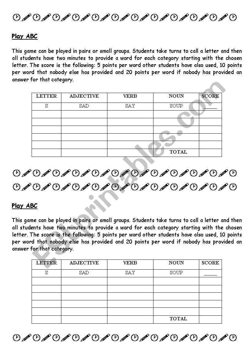 GAME: Play ABC worksheet