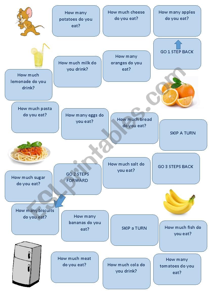 Food&quantifiers board game worksheet