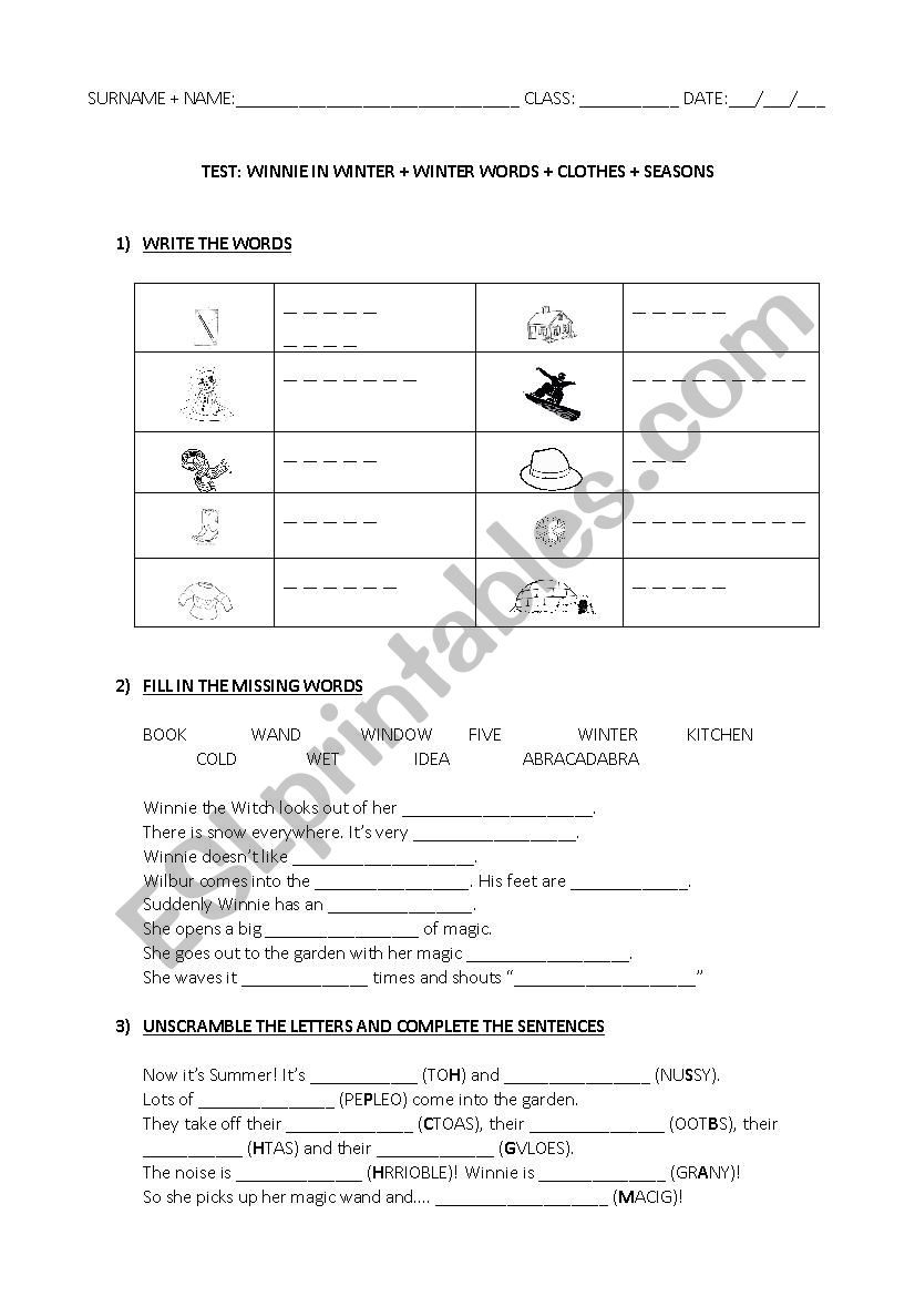Winnie in Winter + Winter words + Seasons + Clothes