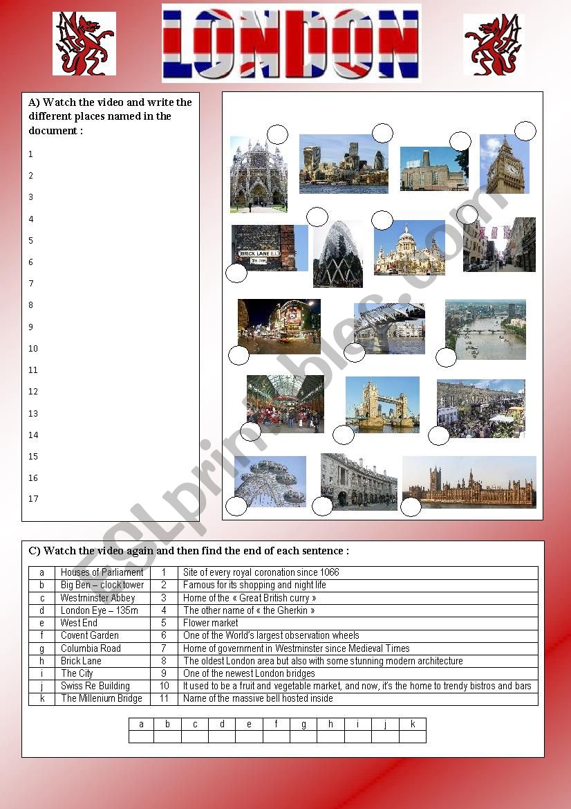 London - Famous places worksheet