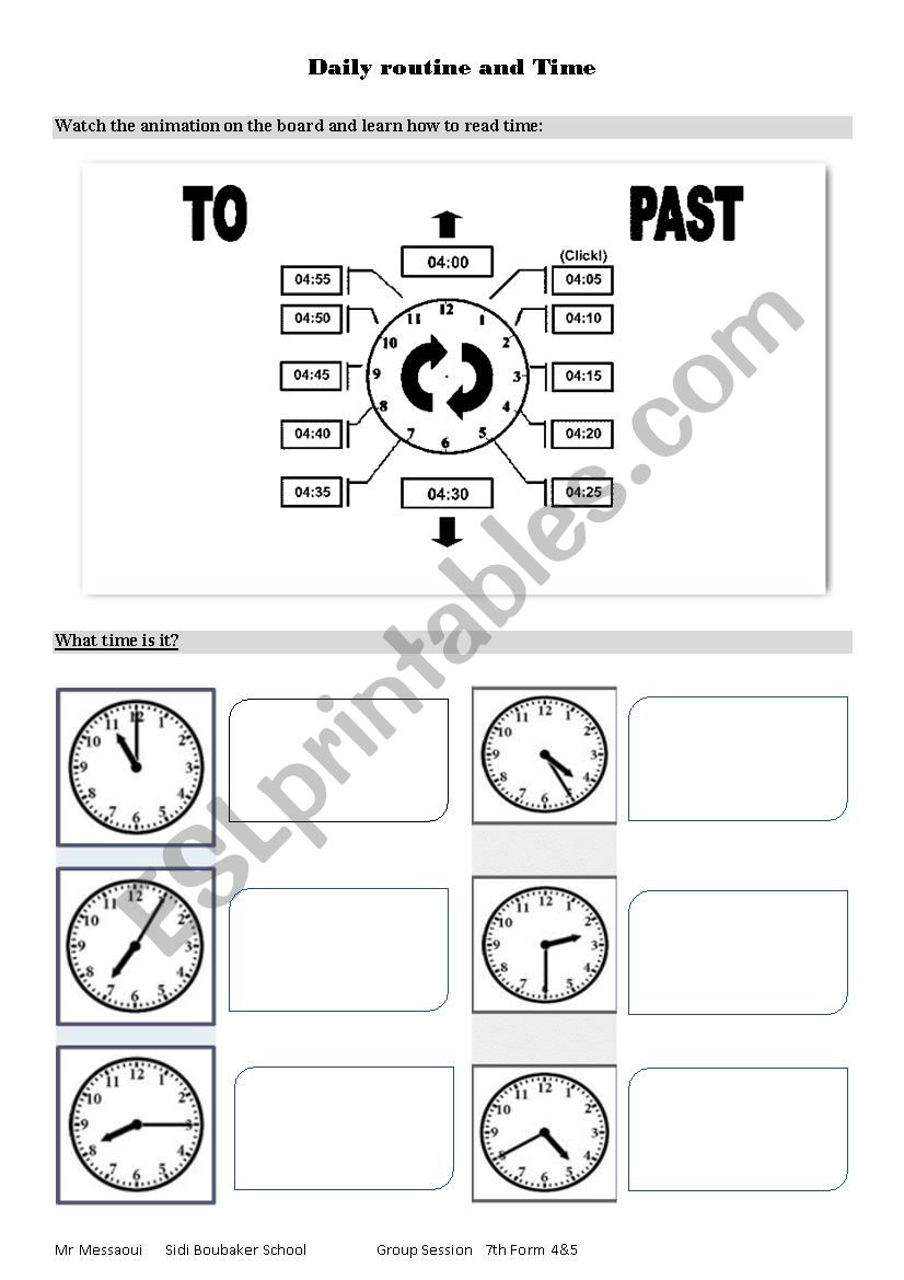 Daily routine and Time worksheet