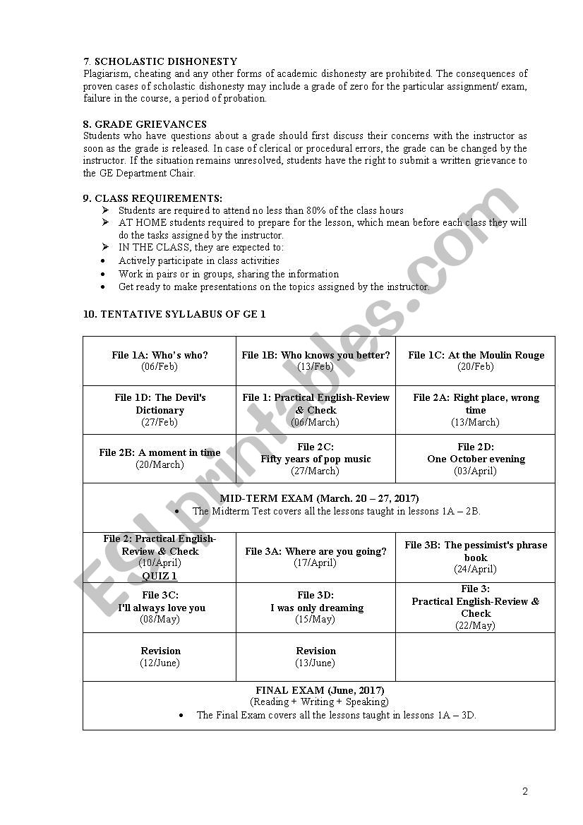course syllabus new english file - ESL worksheet by dinhthivu