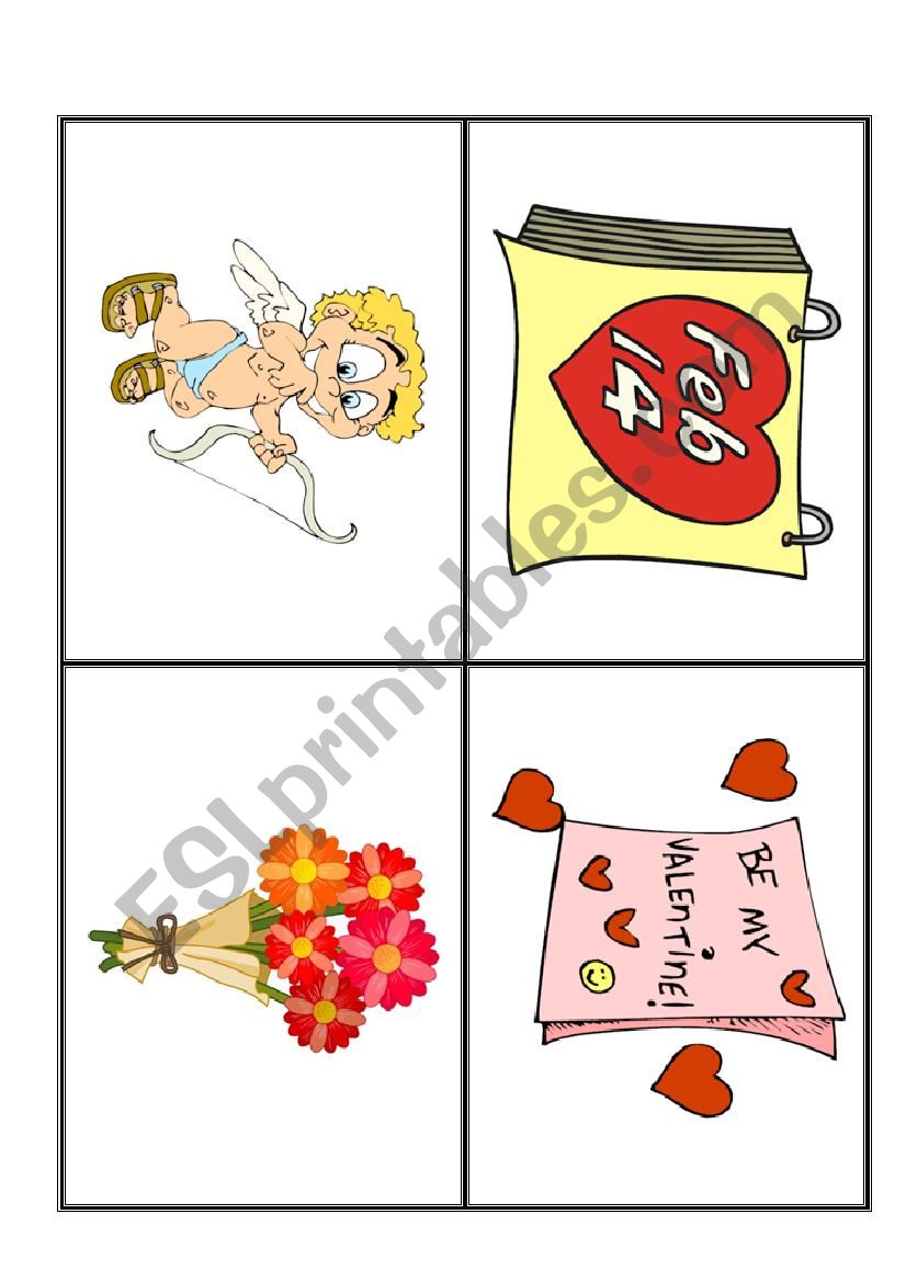 Valetines Day flashcards worksheet