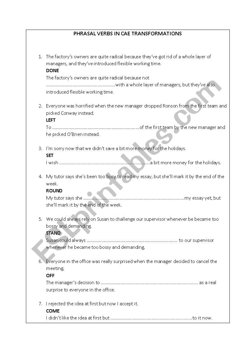 Phrasal verbs in transformations