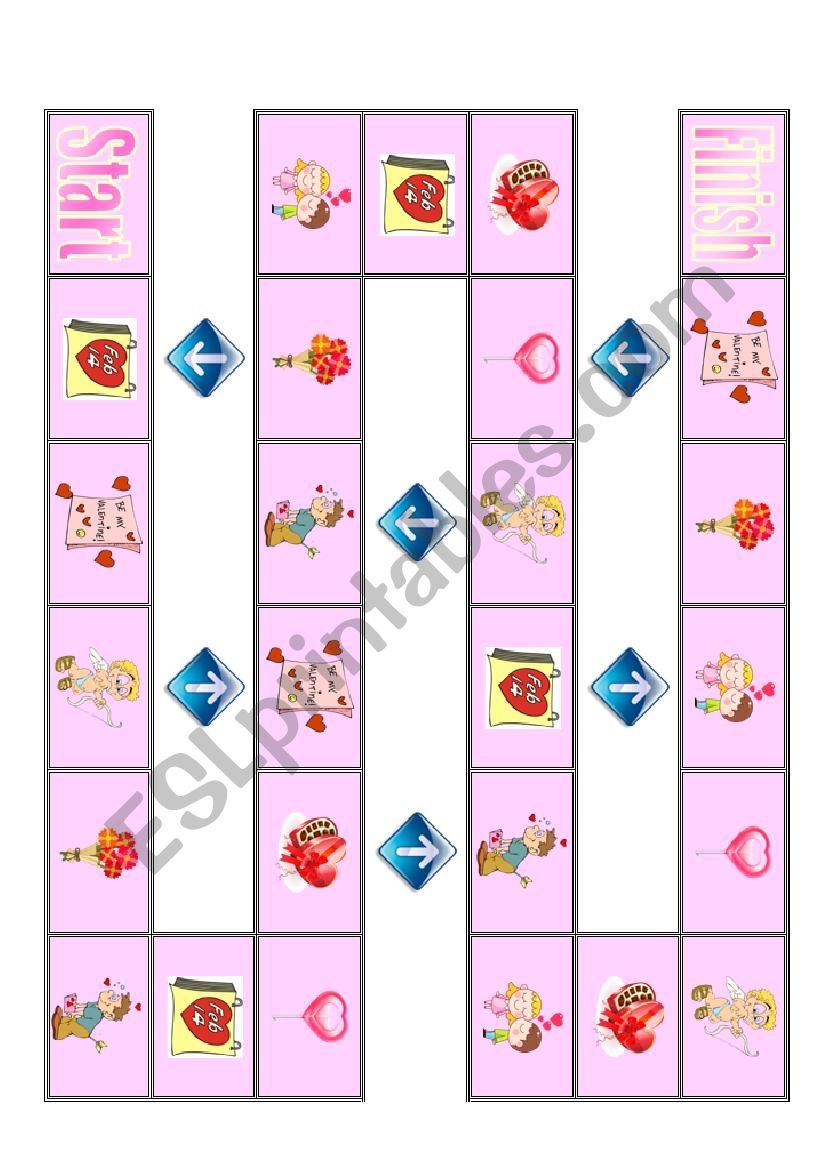 Valetines Day board game worksheet