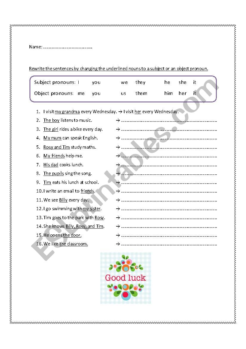 Activity about pronouns worksheet