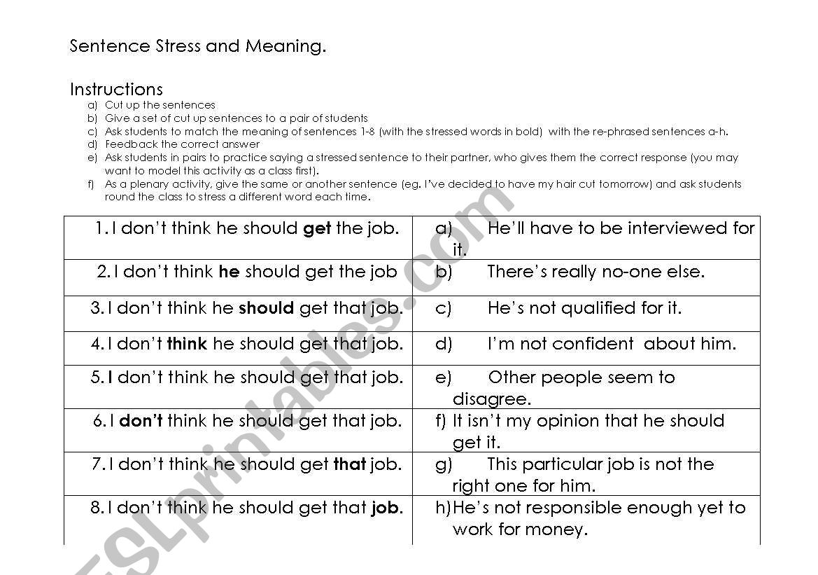 Sentence stress and meaning worksheet