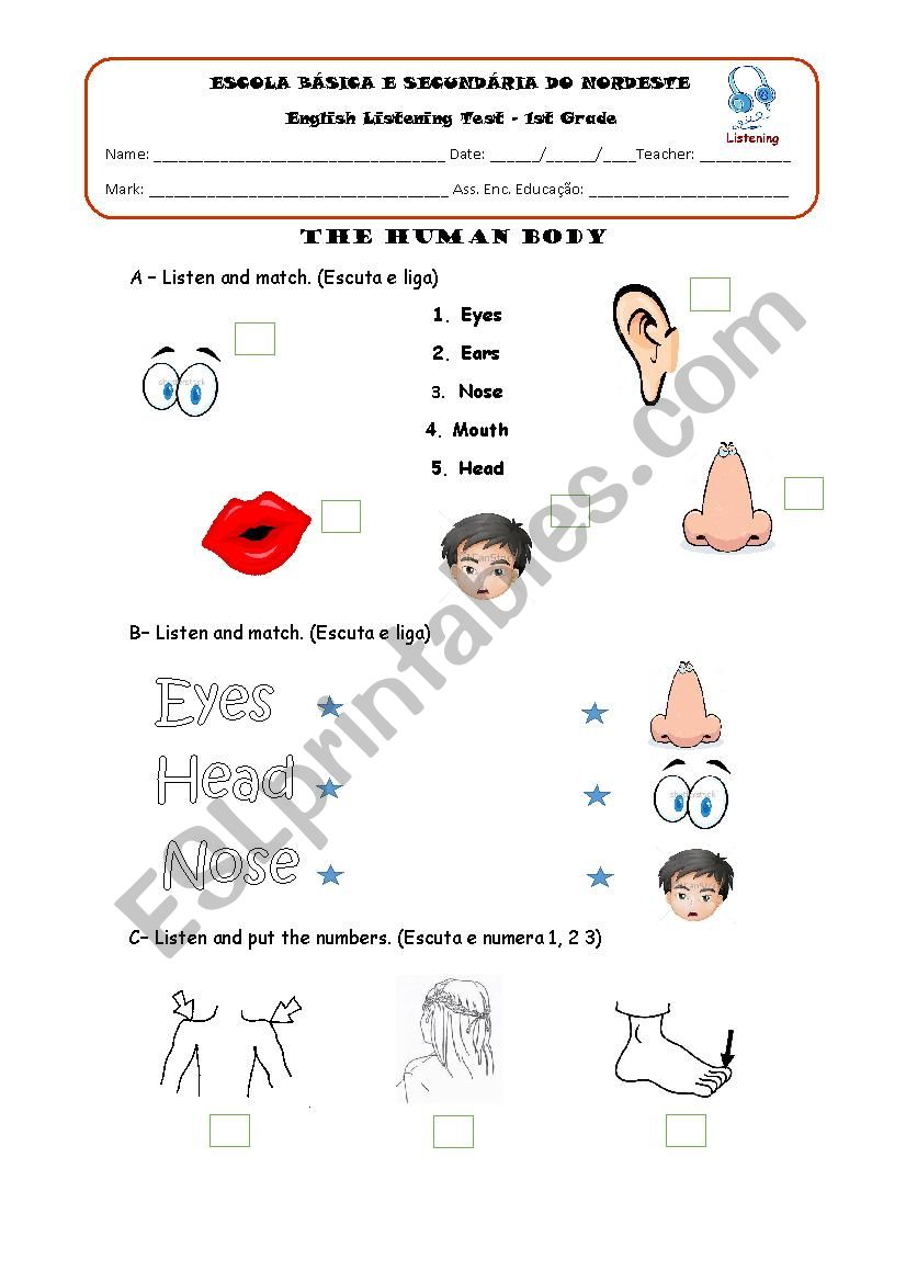 Listening test worksheet