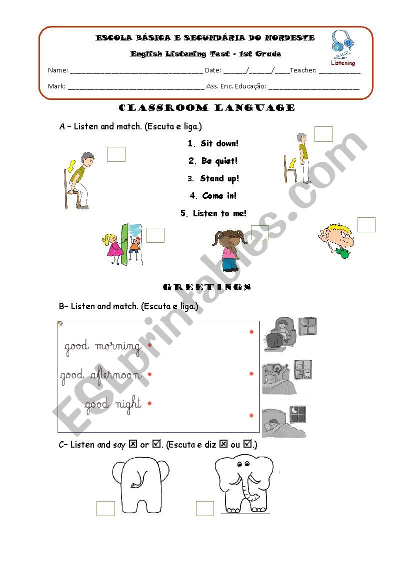 Listening test worksheet