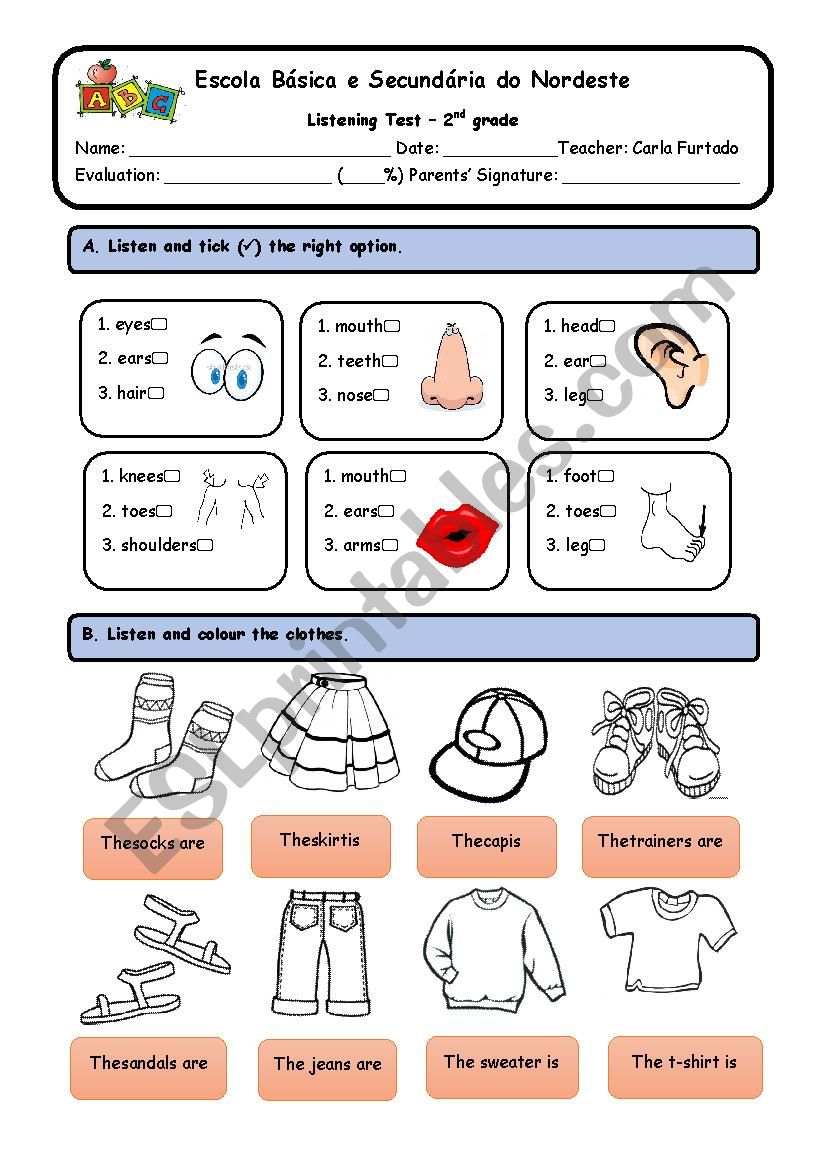 Listening test worksheet