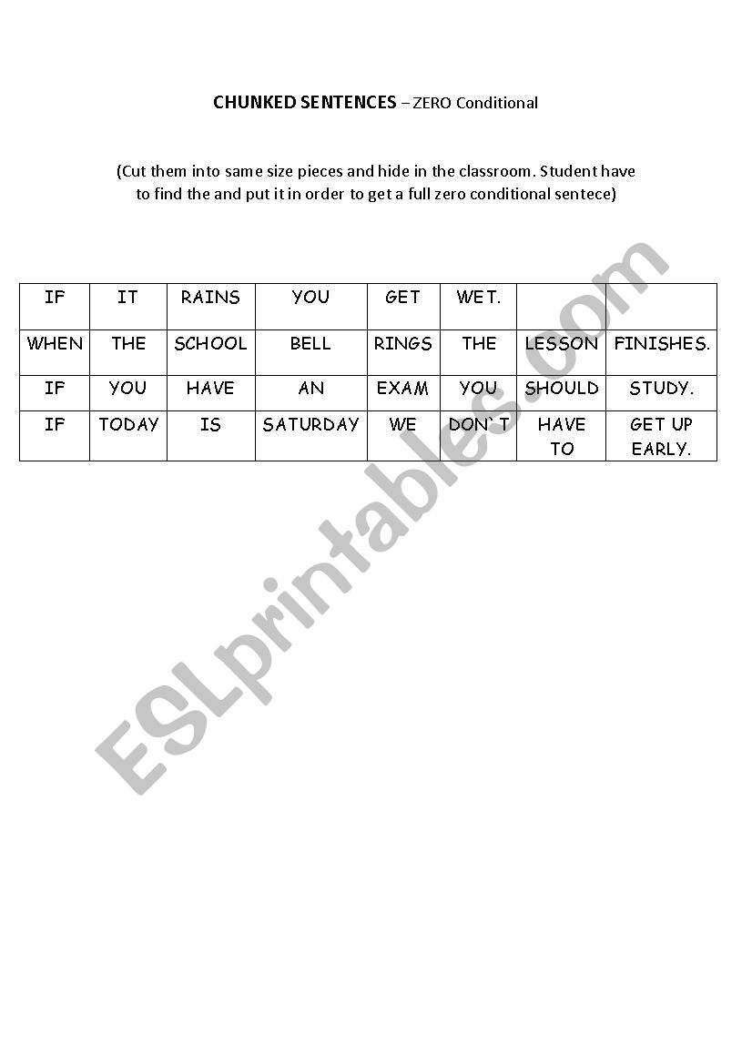 ZERO CONDITIONAL - Chuncked Sentences GAME