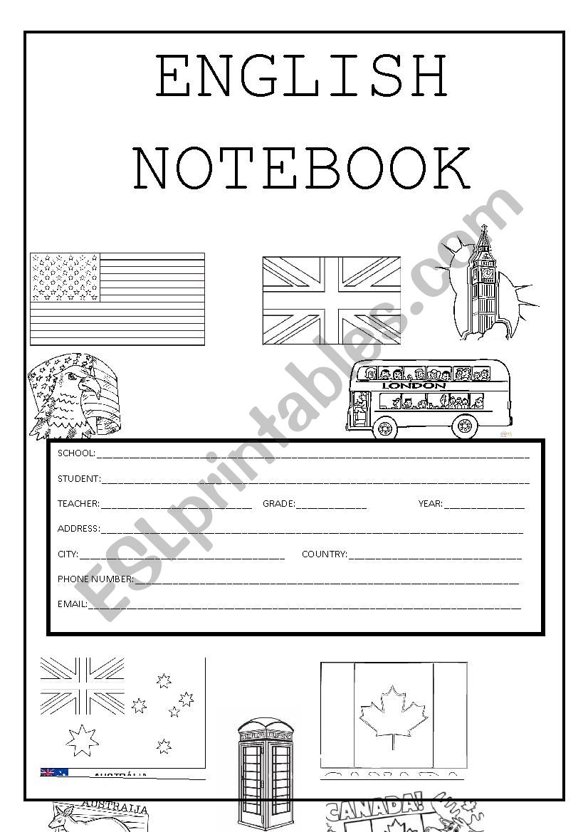ENGLISH NOTEBOOK COVER worksheet