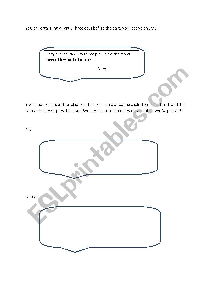 Organising a Party worksheet