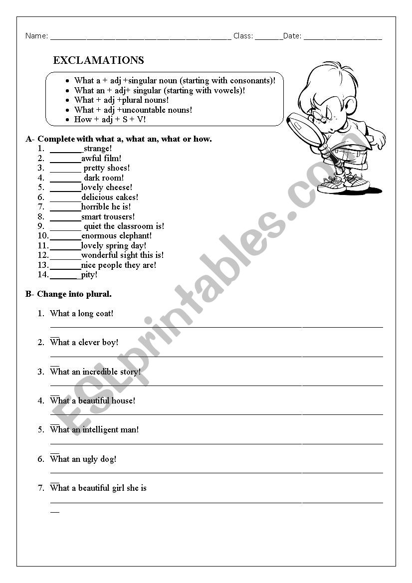 Exclamation sentences worksheet