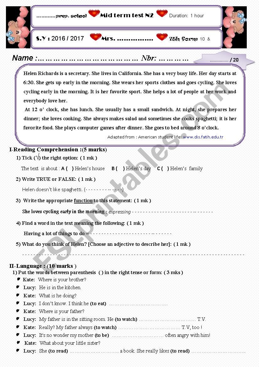 7th form  worksheet