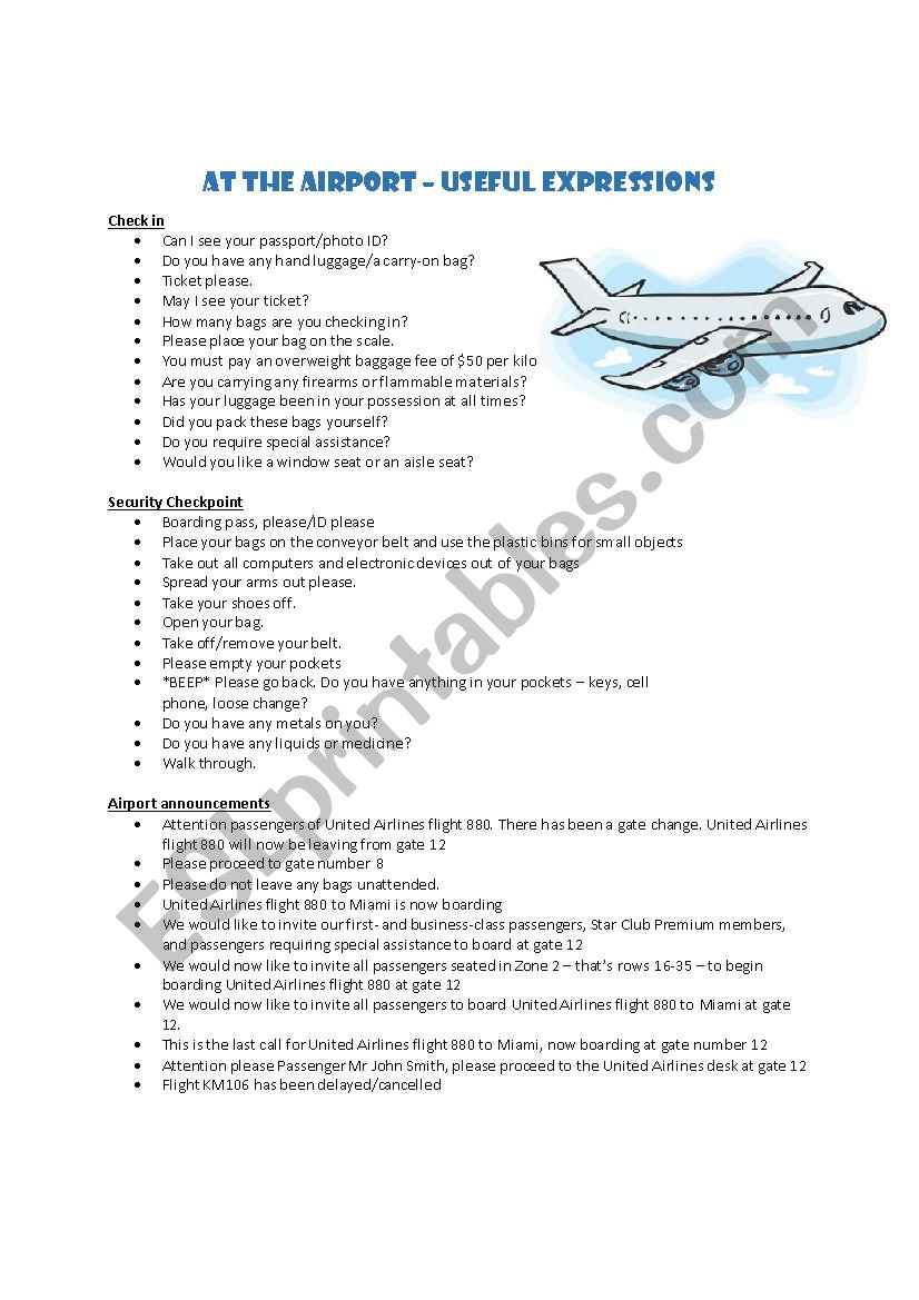 At the airport - useful expressions