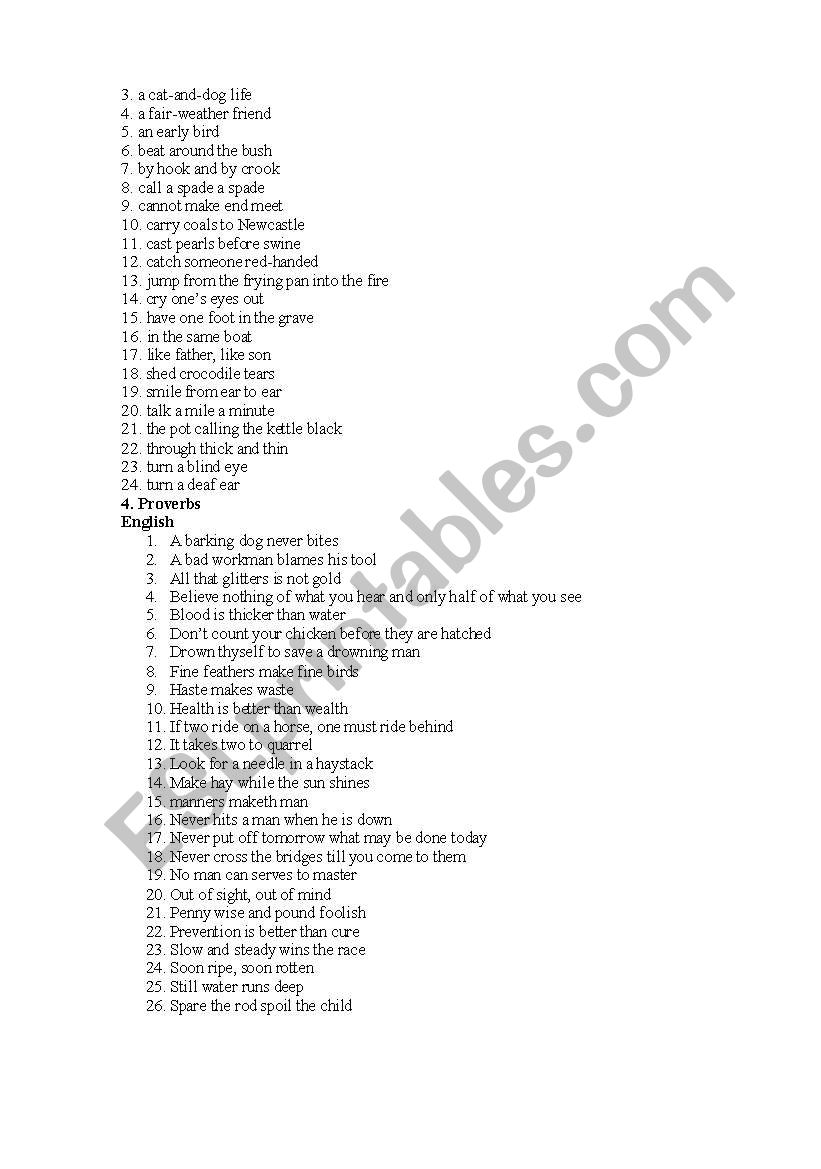 Proverbs worksheet