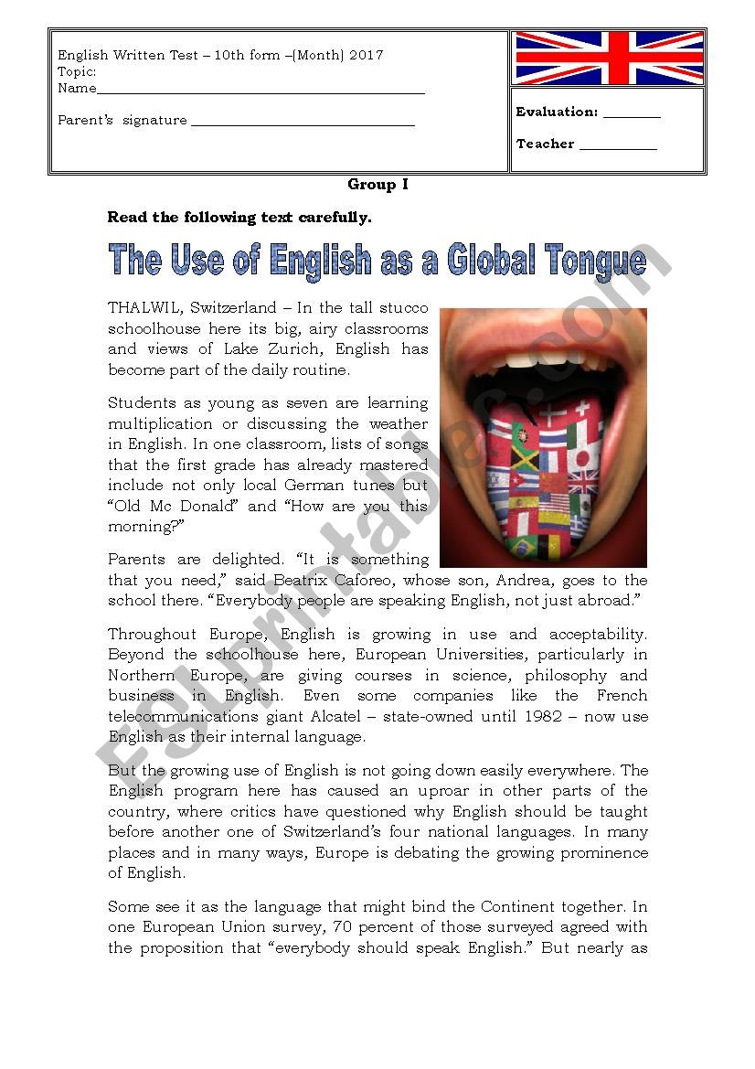 The use of English as a global tongue