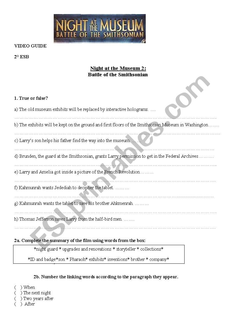 A night at the Museum II worksheet