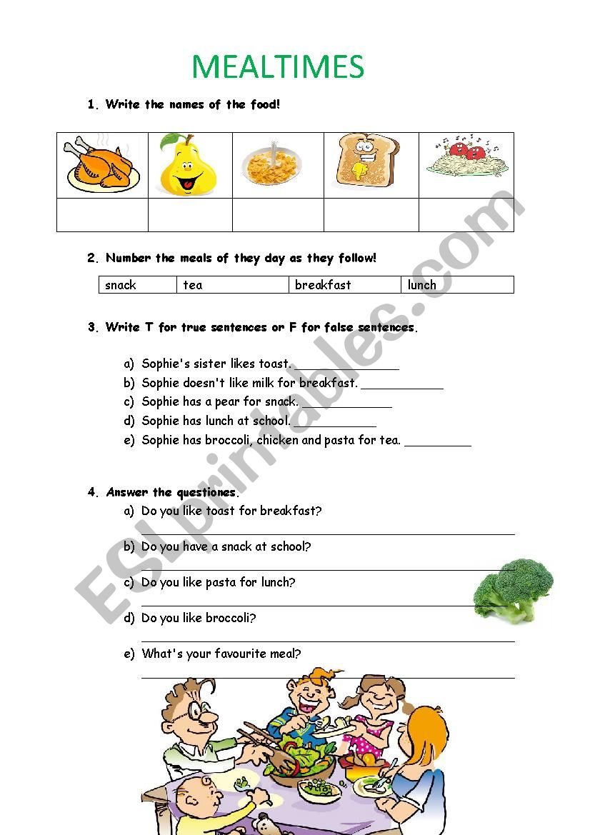 Meals - Sophies world worksheet