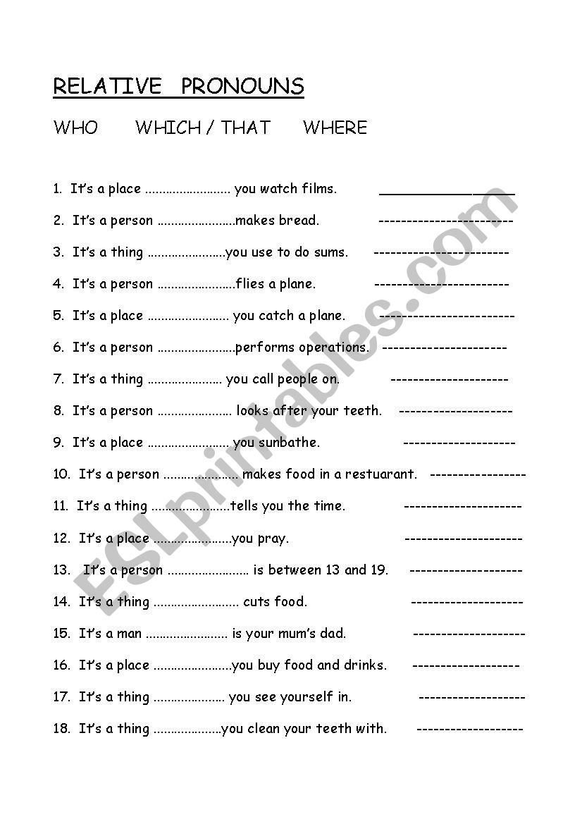 RELATIVE PRONOUNS worksheet