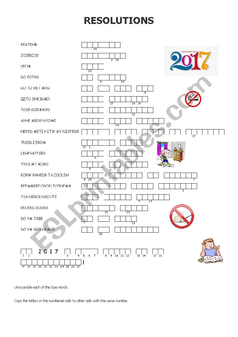 Resolutions double puzzle worksheet