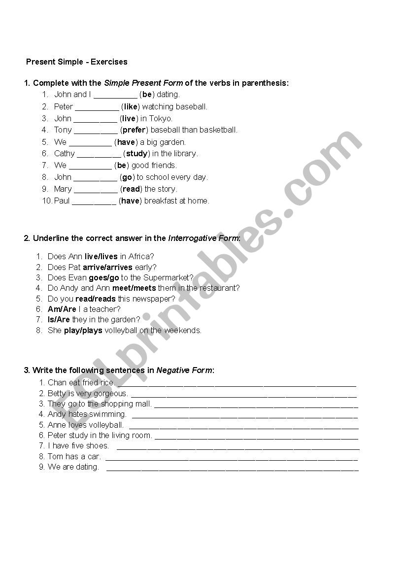 Simple Present Exercises  worksheet