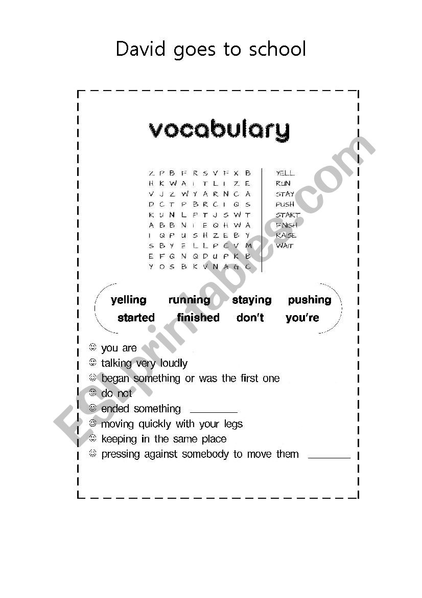 david goes to school  worksheet