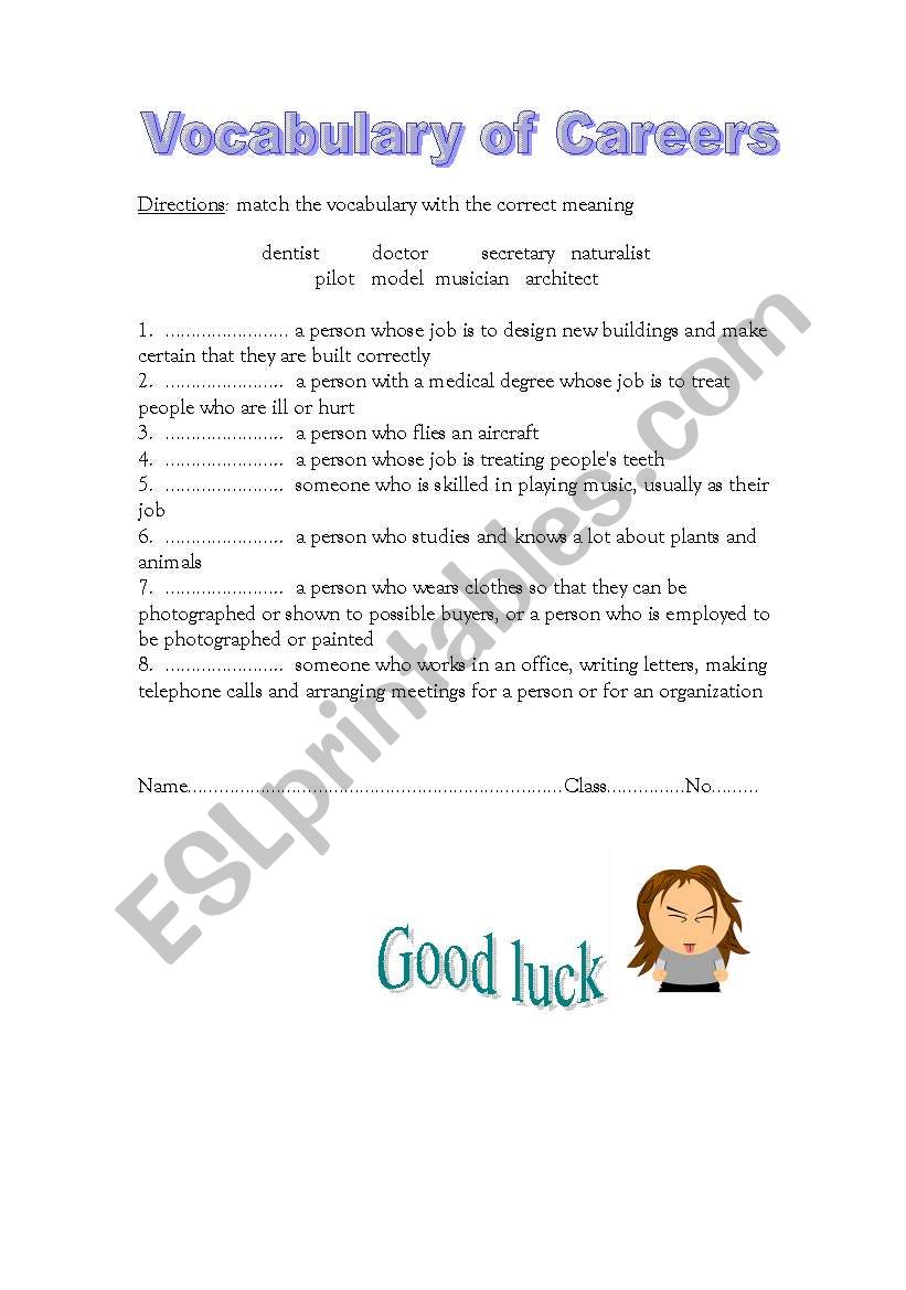 vocabulary of career worksheet