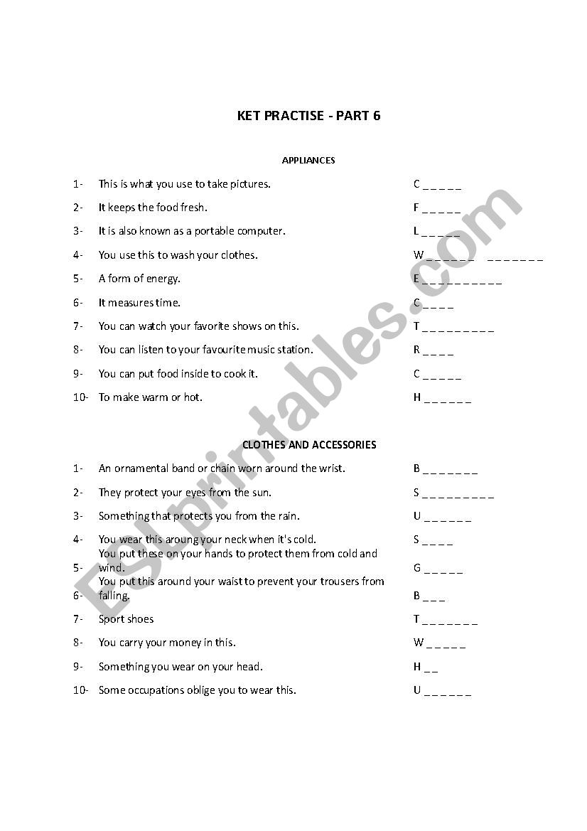 Ket Practise Part 6 worksheet