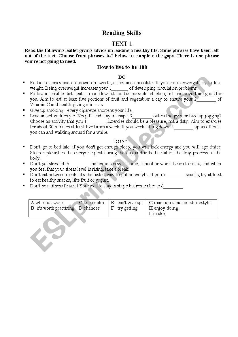 Reading comprehension worksheet