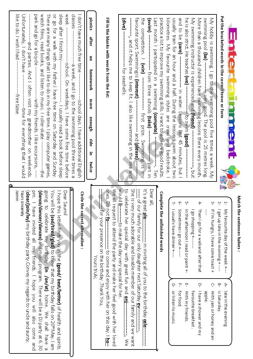 entertainment  worksheet