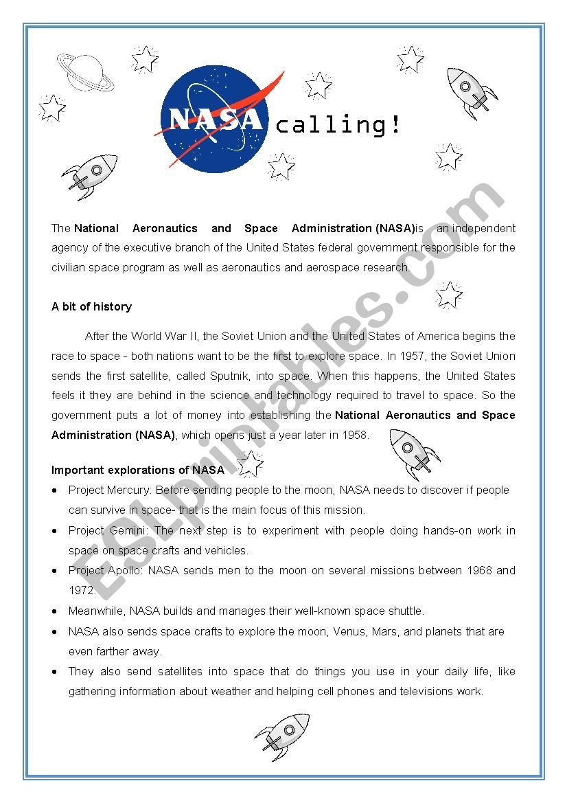 NASA calling!! worksheet
